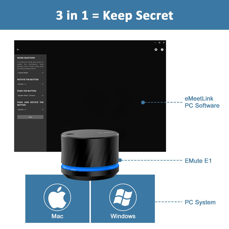  [AUSTRALIA] - USB Volume Control Knob - EMEET USB Multimedia Controller Knob with One-Click Mute Function and Music Switching, Customize Mute Button Mode, Multimedia Control Knob Supports Windows and Mac