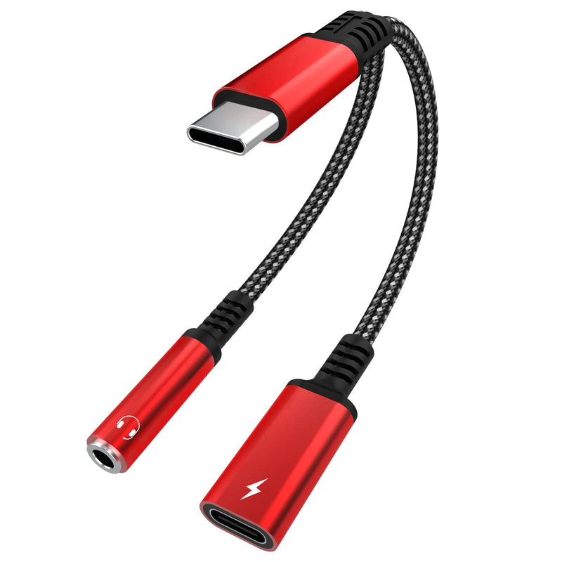  [AUSTRALIA] - Asobilor USB Type C to 3.5mm Headphone and Charger Adapter, 2 in 1 Type C to Aux Audio Jack Hi-Res DAC and PD Fast Charge Dongle Cable Compatible with Most Type C Model (Red)