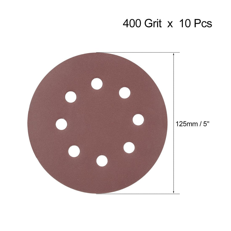  [AUSTRALIA] - uxcell 10Pcs 5 Inch 8 Hole Hook and Loop Sanding Disc 400 Grit Flocking Sandpaper Random Orbital Sander Paper