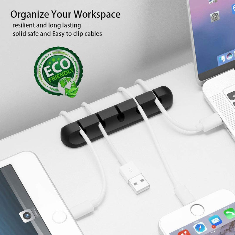  [AUSTRALIA] - Cable Organizer Clips Cord Holder - 5 Packs Self Adhesive Cable Management for USB Cable/Power Cord/Wire, Car and Desk, Home and Office (7-5-3-1-1 Slots) Black Cable Holder