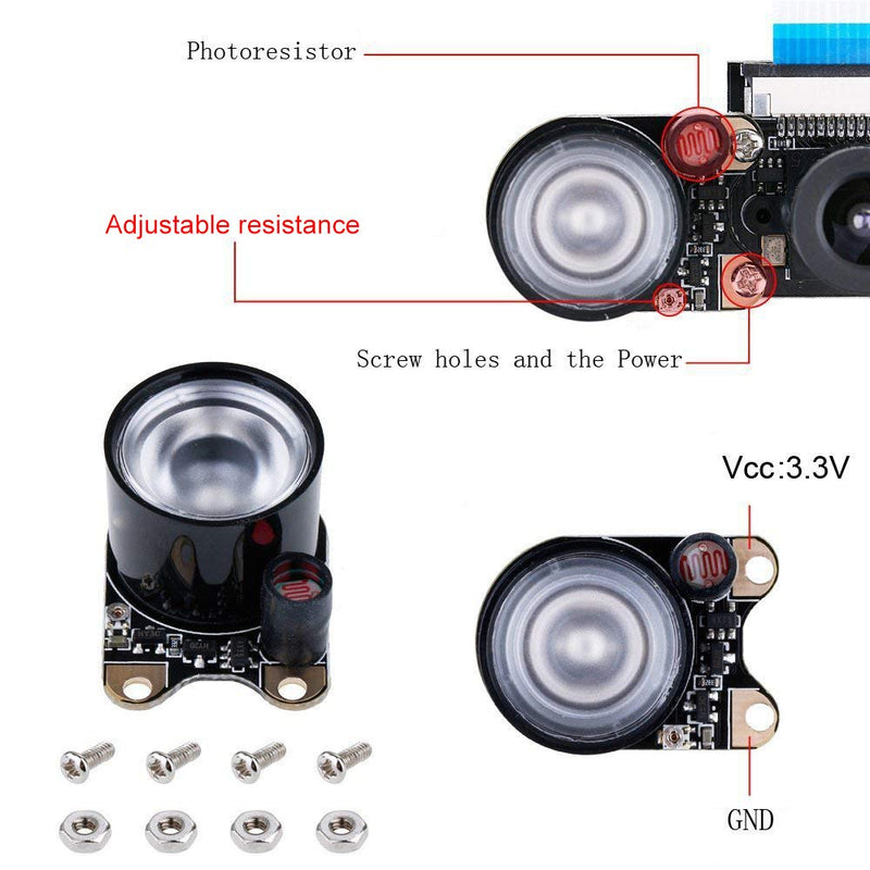  [AUSTRALIA] - JUN-ELECTRON for Raspberry Pi 4 Camera with Acrylic Holder Case, Infrared Night Vision 5M 1080p Video Webcam Compatible Suit for Raspberry Pi 3 B+/Pi 3/Pi Zero
