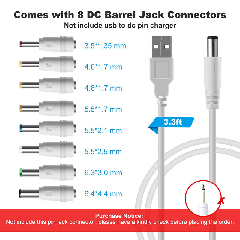  [AUSTRALIA] - LANMU USB to DC Power Cable,8 in 1 Universal 5V DC Jack Charging Cable Power Cord with 8 Interchangeable Plugs Connectors Adapter Compatible with Router,Mini Fan,Speaker and More Devices