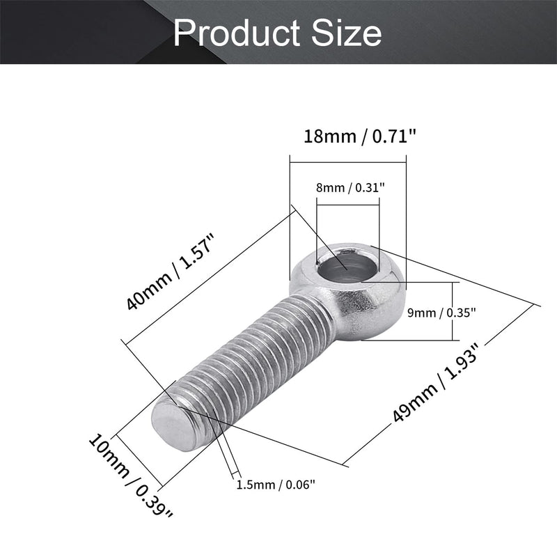  [AUSTRALIA] - MroMax M10 x 40mm Machinery Shoulder Swing Lifting Eye Bolt 304 Stainless Steel Metric Thread 2pcs M10*40