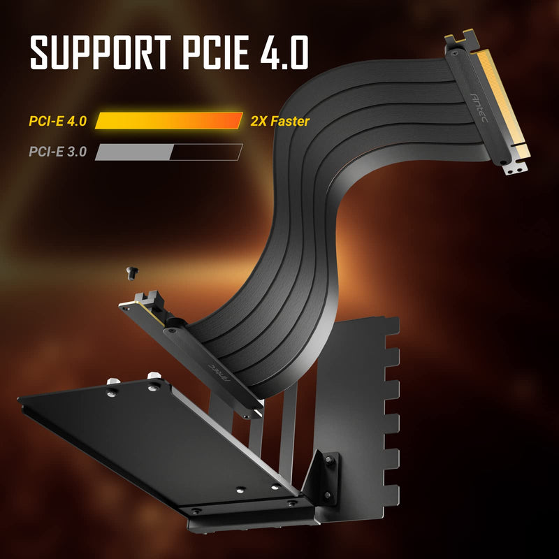  [AUSTRALIA] - Antec Vertical GPU Bracket, PCI-E 4.0 x16 High Speed Flexible Extender Card Extension Port 90 Degree Adapter (200 mm) Black with Bracket