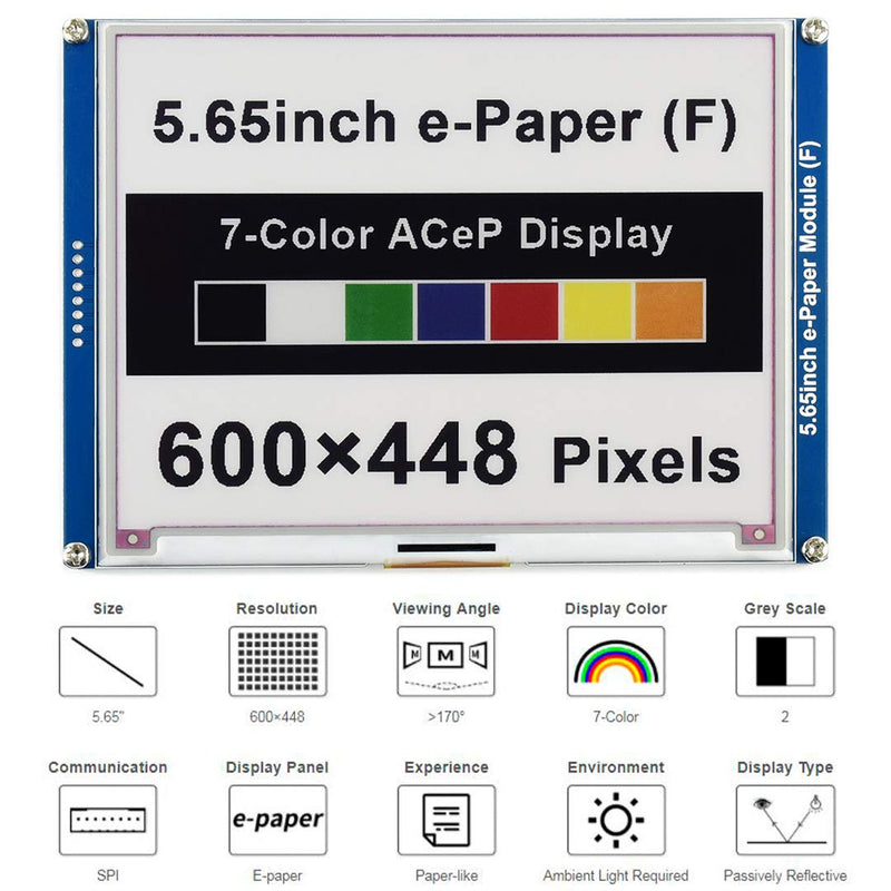  [AUSTRALIA] - 5.65inch E-Ink Display HAT 7-Color ACeP E-Paper Display 600x448 Pixels for Arduino,Raspberry Pi 4B/3B+/3B/2B/Zero/Zero W/Zero WH and Jetson Nano