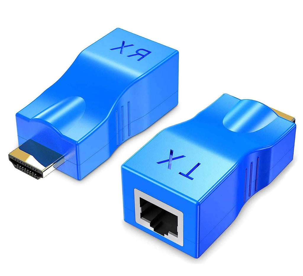  [AUSTRALIA] - 2 Pack HDMI Extender Adapter, JahyShow HDMI to RJ45 Network HDMI Repeater, Ethernet HDMI Cat5 CAT6 Extender Included Transmitter & Receiver 1080P Converter for HDTV HD TV DVD, Blue.