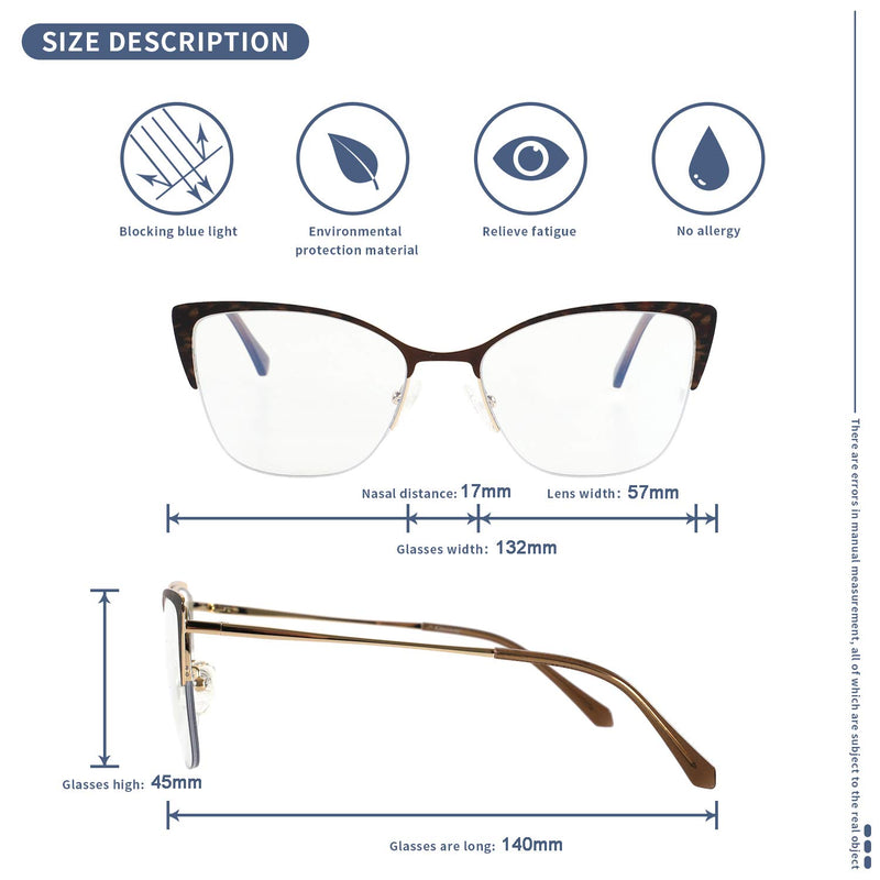  [AUSTRALIA] - Blue Light Blocking Glasses Women,Anti Eye Eyestrain Reading Gaming Glasses Non Prescription, Fashion Round Cat Eye Glasses (Brown)