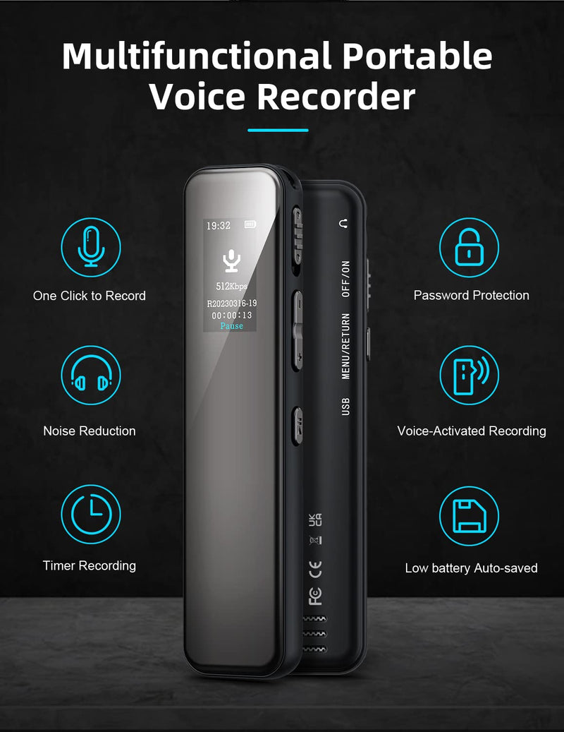  [AUSTRALIA] - 64GB Digital Voice Recorder, Voice Activated Recorder with 4624-Hours Recording Capacity, Audio Recorder with Playback 1536Kbps HD Recording for Lectures/Meetings/Classes,Dictaphone Noise Cancellation