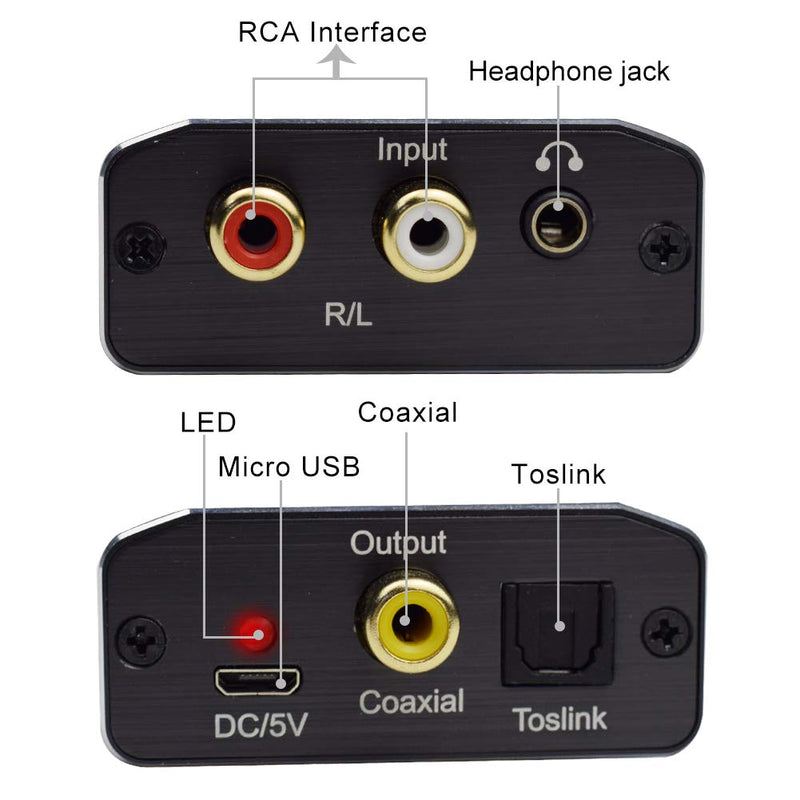  [AUSTRALIA] - Tohilkel Analog to Digital Audio Converter for AUX RCA to Optical Coaxial Compatible with TV Amplifier Speaker Soundbar Home Theater