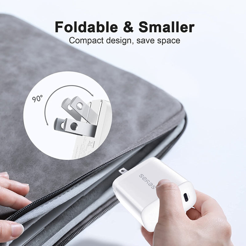  [AUSTRALIA] - USB Wall Charger, 30W 2 Port Charger with 18W USB C Power Adapter, Foldable Powerport PD Fast Charger for iPhone 12/12 Mini / 12 Pro / 12 Pro Max / 11 / X/XR/XS, iPad Pro, Pixel, Galaxy White