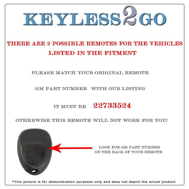  [AUSTRALIA] - Keyless2Go 2 New Replacement Keyless Entry Remote Start Car Key Fob for 22733524 KOBGT04A Malibu Cobalt G5 G6 Grand Prix Lacrosse Allure