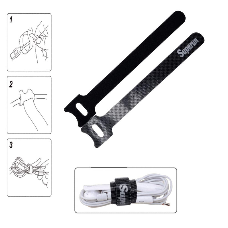  [AUSTRALIA] - Superun 50 Pcs Black 10 Inch Reusable Cord Organizer Cable Ties, Fastening Hook and Loop Wire Wrap Management