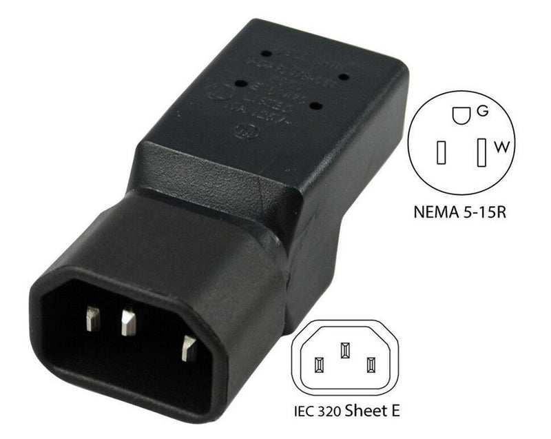 BLUEXIN PDU UPS Power 3 Prong Plug Adapter, USA NEMA 5-15R Female to IEC 60320-C14 Male Connector - LeoForward Australia