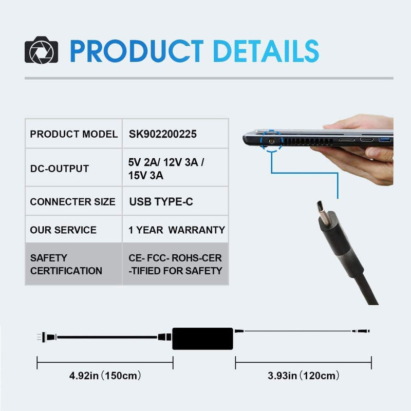  [AUSTRALIA] - 45W USB/Type C Laptop Charger Ac Adapter for HP Chromebook 14-ca051wm 14-ca052wm 14-ca061dx 11-ae051wm 11-ae001tu 11-ae027nr 844205-850 10-p010nr 12-c012dx 12-f014dx