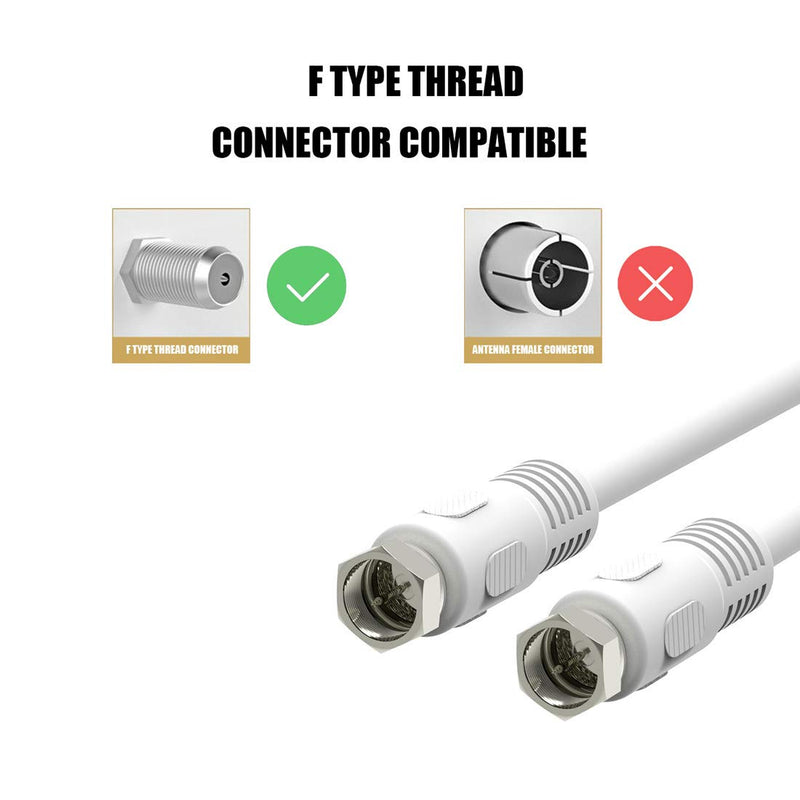 Coaxial Cable 3 feet, RG6 Coaxial Cable, 2-Pack RFAdapter White 75 Ohm Quad Shield TV Antenna Cables with F-Male Connectors, Ideal for TV DVR Satellite 3ft - LeoForward Australia