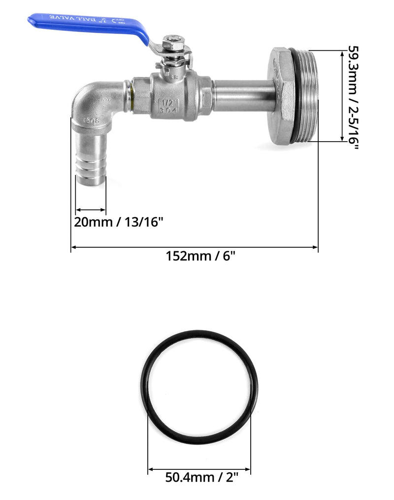  [AUSTRALIA] - QWORK Drum Faucet, 2" Stainless Steel Barrel Faucet with EPDM Gasket and 90 Degree 3/4" Outlet for 55 Gallon Drum 90 degree; Outlet ID 3/4" 1 Pack