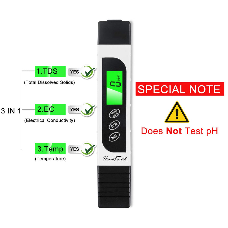 Water Quality Tester, Accurate and Reliable, HoneForest TDS Meter, EC Meter & Temperature Meter 3 in 1, 0-9990ppm, Ideal Water Test Meter for Drinking Water, Aquariums, etc. White - LeoForward Australia