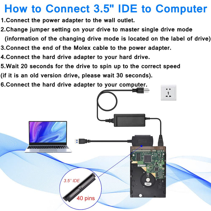  [AUSTRALIA] - Urtop SATA/PATA/IDE Drive to USB 3.0 Adapter Converter Cable for Hard Disk HDD SSD 2.5" 3.5" with External AC Power Supply, Compatible with All Computer System Laptop PC Mac Desktop