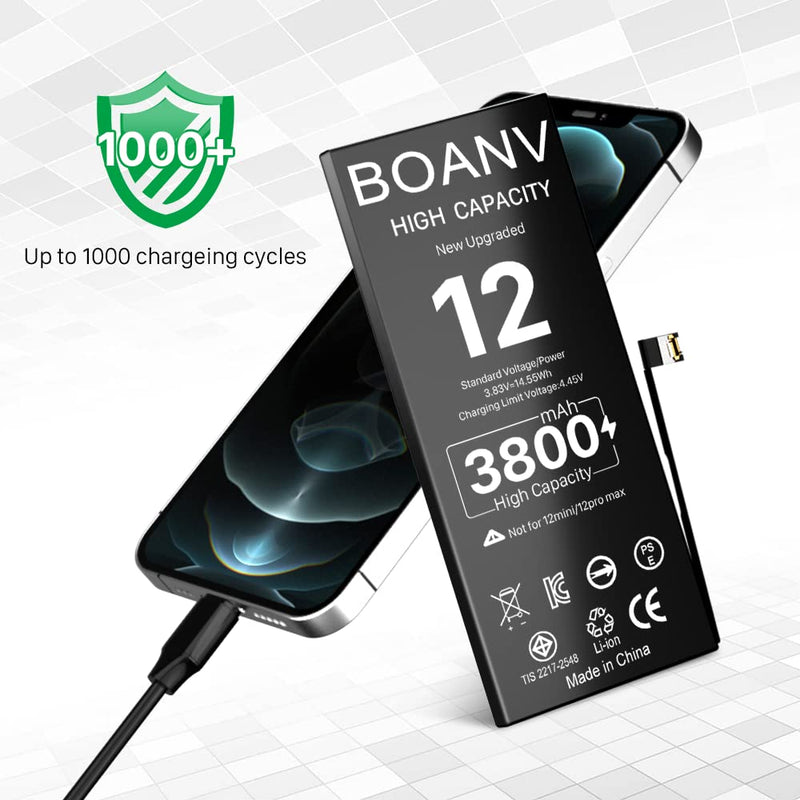  [AUSTRALIA] - [3800mAh] Battery for iPhone 12 (2022 New Version), BOANV Ultra High Capacity iPhone 12 Battery Replacement New 0 Cycle with Professional Replacement Tool Kits for Model A2172 A2402 A2403 A2404