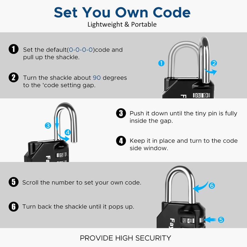  [AUSTRALIA] - Combination Lock, 4 Pack, 4 Digit Combination Padlock for School Gym Sports Locker, Fence, Toolbox, Case, Hasp Cabinet Storage Black