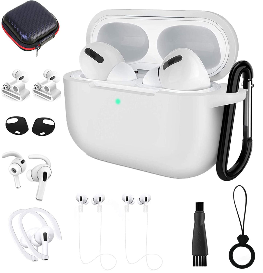  [AUSTRALIA] - for Airpods Pro Case Cover White, for Airpods Pro Accessories Set 12 in 1 Kit Protective Silicone Cover with Watch Band Holder/Ear Hanger/Ear Hook/Ear Cover/Lanyard/Ring/Carabiner/Brush/Carrying Box