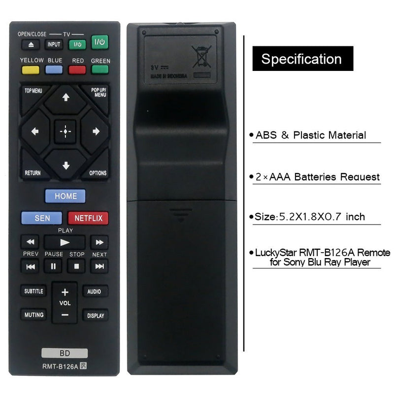 LuckyStar Replacement Lost Remote for Sony Blu-Ray Player RMT-B126A Compatible with BDP-BX150 BDP-BX350 BDP-BX550 BDP-BX650 BDP-S1500 BDP-S2500 BDP-S2900 BDP-S3500 BDP-S4500 BDP-S5500 BDP-S6500 - LeoForward Australia