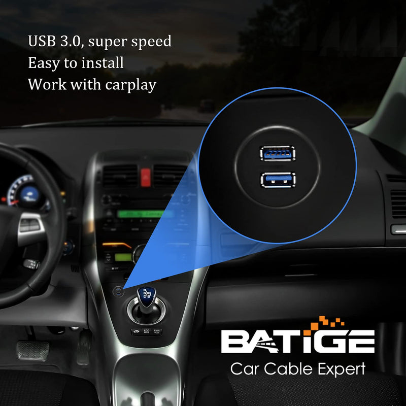  [AUSTRALIA] - BATIGE 2 Ports Dual USB 3.0 Male to USB 3.0 Female AUX Flush Mount Car Mount Extension Cable for Car Truck Boat Motorcycle Dashboard Panel -3ft Dual Port