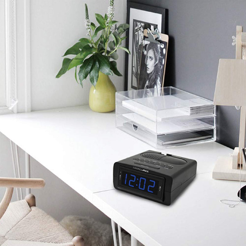 HANNLOMAX HX-143CR Alarm Clock Radio, PLL AM/FM Radio, 0.9" Blue LED Display, Aux-in - LeoForward Australia