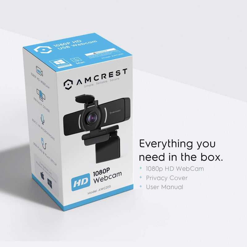  [AUSTRALIA] - Amcrest 1080P Webcam with Microphone & Privacy Cover, Web Cam USB Camera, Computer HD Streaming Webcam for PC Desktop & Laptop w/Mic, Wide Angle Lens & Large Sensor for Superior Low Light (AWC205)