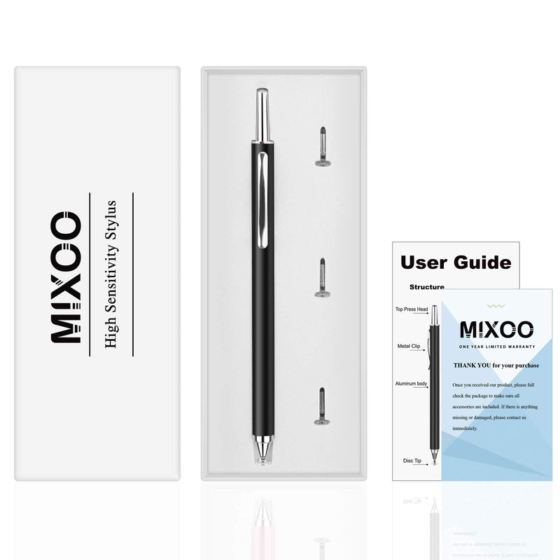 Mixoo Retractable Stylus for Touch Screens - High Sensitivity Universal Stylus Touch Screen Pen with 3 Replaceable Disc Tips for iPad iPhone and All Other Capacitive Tablets & Cell Phones (Black) Black - LeoForward Australia