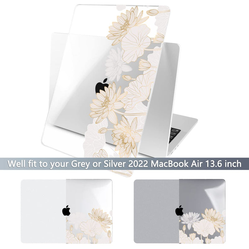  [AUSTRALIA] - Batianda for New MacBook Air 13.6 inch Case with M2 Chip 2022 Release Model A2681, Designed Protective Plastic Hardshell & Keyboard Cover & Screen Protector, Gold Lotus