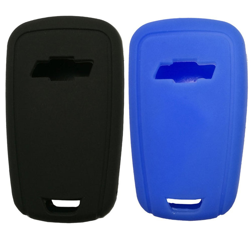  [AUSTRALIA] - Keyless Entry Remote Key Fob Skin Cover Protective Silicone Rubber key Jacket Protector for Chevrolet Camaro Cruze Volt Equinox Spark Malibu Sonic (1 Black + 1 Blue) 1 Black + 1 Blue