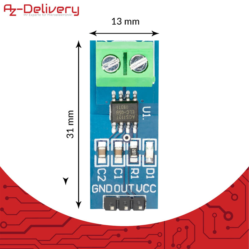  [AUSTRALIA] - AZDelivery 5 x ACS712 20A Amp Current Sensor Range Module Current Sensor compatible with Arduino