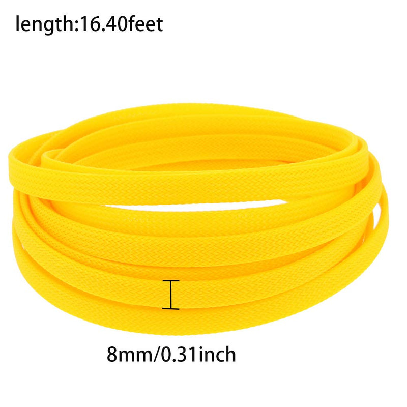  [AUSTRALIA] - Bettomshin 1Pcs 16.4Ft Expandable Braid Sleeving, Width 8mm Protector Wire Flexible Cable Mesh Sleeve Yellow for Television Audio Computer