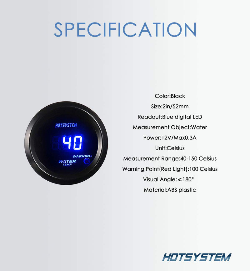  [AUSTRALIA] - HOTSYSTEM Universal Water Temp Gauge Temperature Meter Blue Digital LED DC12V 2inches 52mm for Car Automotive(Celsius)
