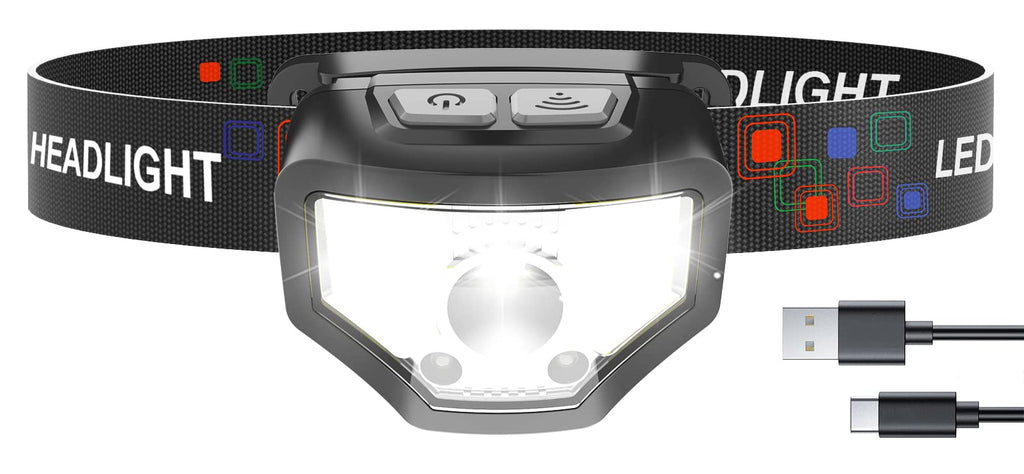  [AUSTRALIA] - Curtsod Headlamp Rechargeable, 1200 Lumen Super Bright with White Red LED Head Lamp Flashlight, 12 Modes, Motion Sensor, Waterproof, Outdoor Fishing Camping Running Cycling Headlight 1-PACK