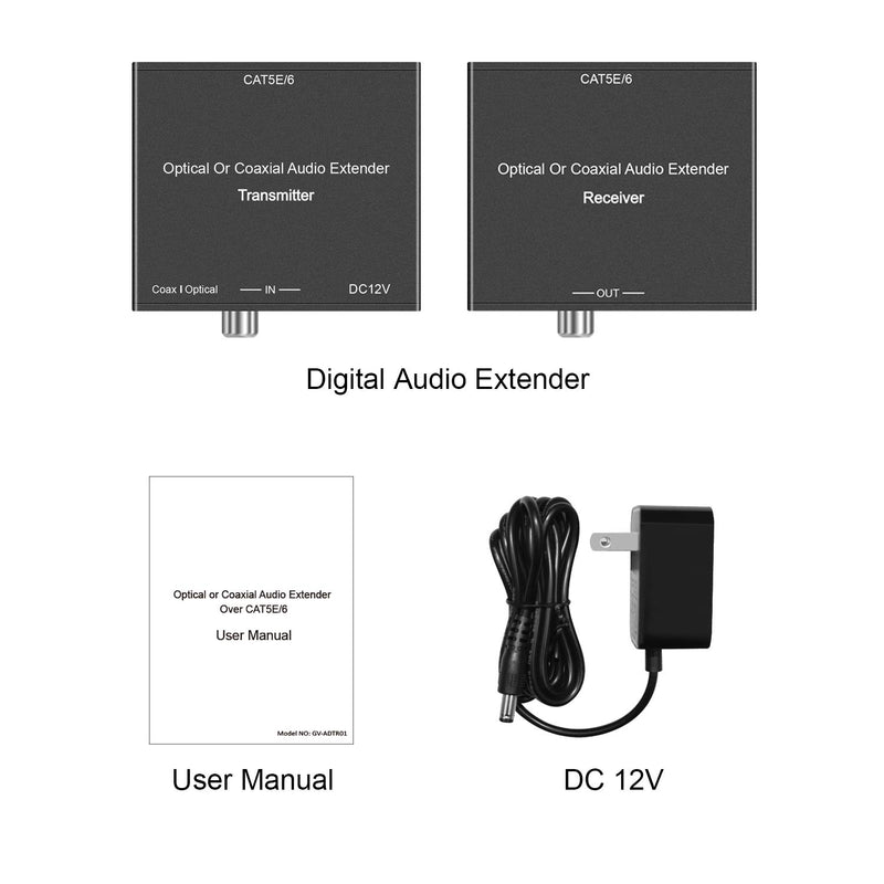 Digital Audio Extender Digital Optical/Coaxial Digital Audio Extender/Converter Over Single Cat5e/6 Cable (PoC) up to 500’ Standard Supported for LPCM, DD5.1, DTS, and D True HD - LeoForward Australia