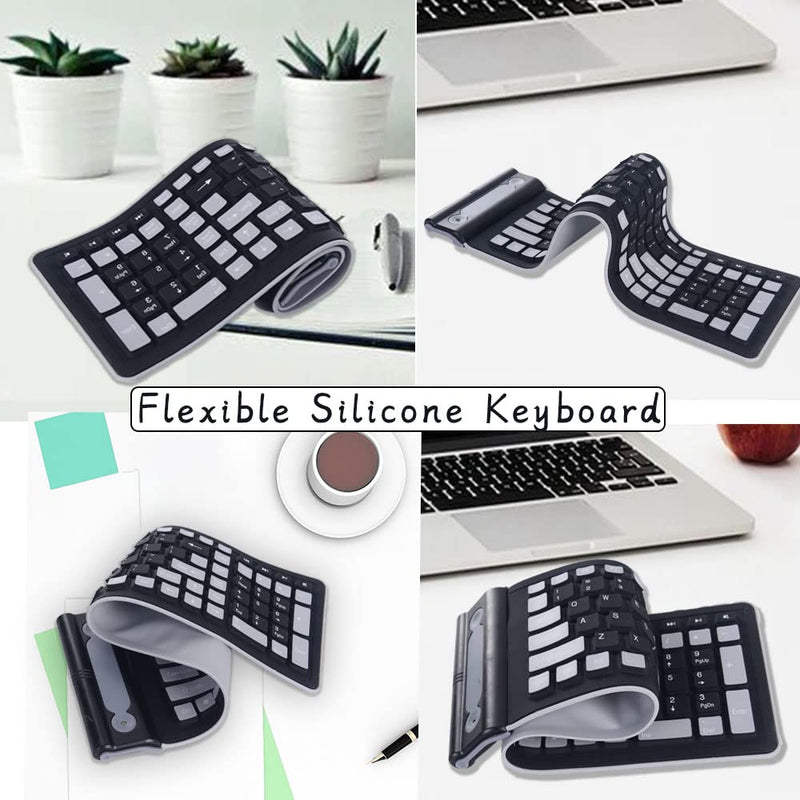  [AUSTRALIA] - TEHDYCU 2.4G Wireless Silicone Keyboard, Portable Keyboard for Laptop, PC, Notebook and Travel, Flexible Foldable and Rollup Keyboard, Waterproof, Dustproof and Lightweight, Full Size 107 Keys Black