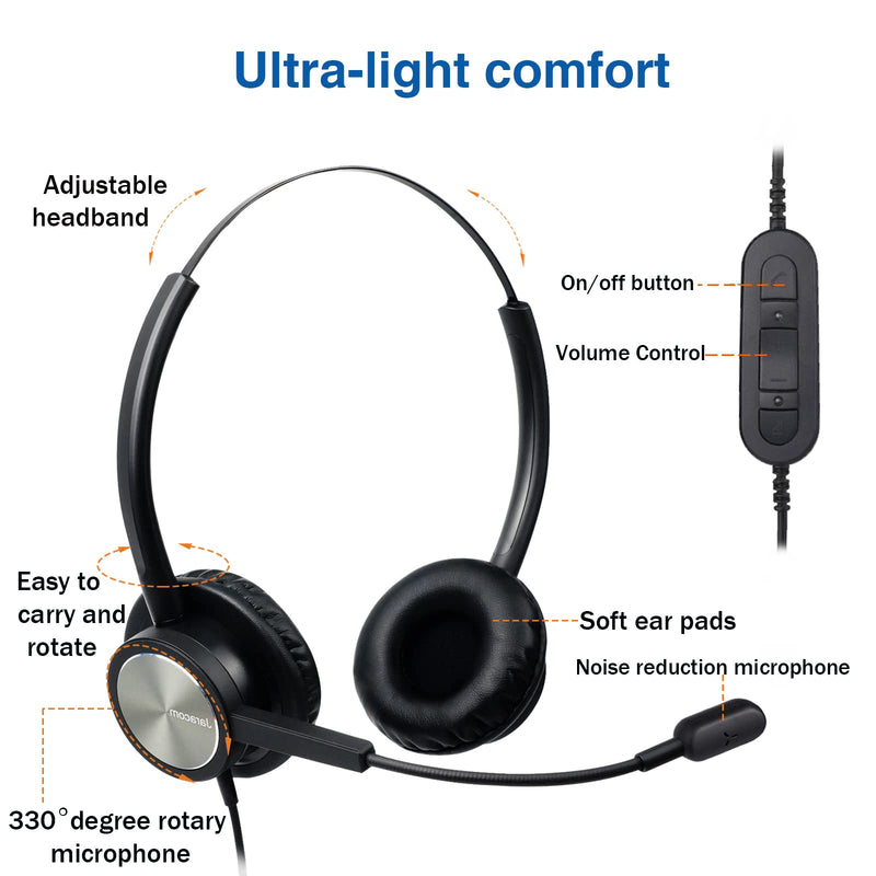  [AUSTRALIA] - Jaracom USB Headset with Volume Control and Mute Microphone, PC Headphones with Microphone Noise Cancelling and Comfort-fit Earmuffs Wire Headphone for PC Chat Online Class Zoom Lync webinar