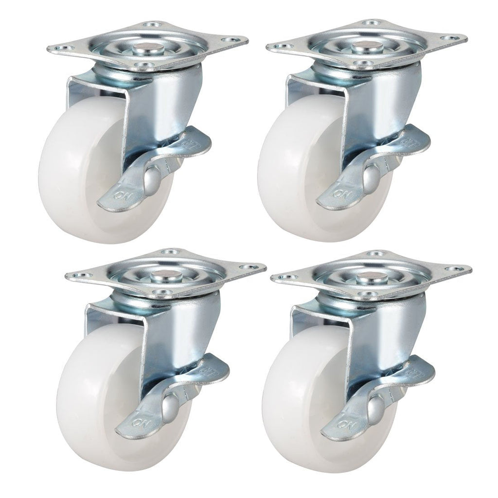  [AUSTRALIA] - uxcell Swivel Caster Wheels with Brake 2" Polypropylene with 360 Degree Top Plate 66LBS Capacity for Furniture Carts Workbench, White, Pack of 4