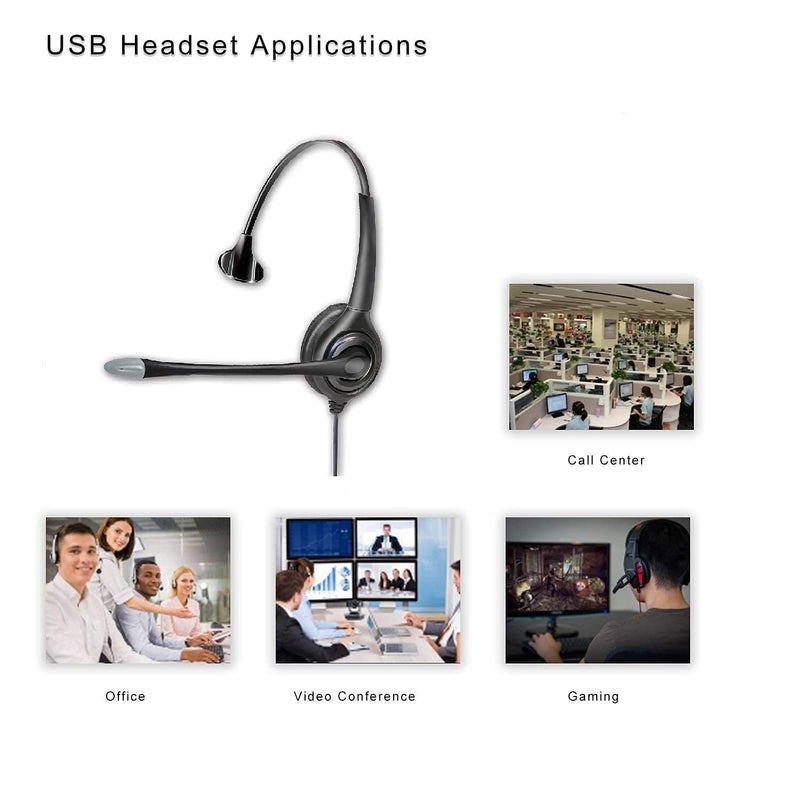  [AUSTRALIA] - USB Headset with Microphone Headphone with Noise Cancelling, Corded Monaural H390 Headset Computer Pro Headphone for Business Skype UC Lync Softphone Call Center OfficeOnline Course etc