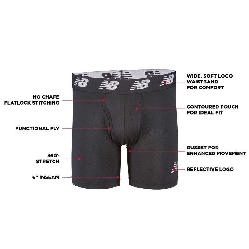 New Balance Men's 6" Boxer Brief Fly Front with Pouch, 3-Pack Black/Black/Black Small - LeoForward Australia