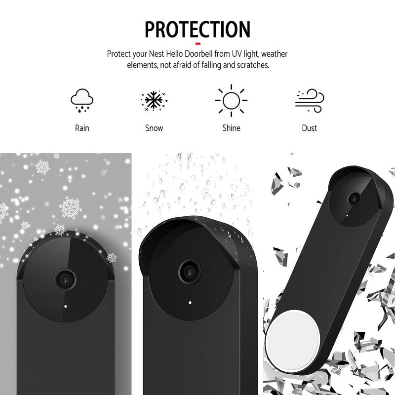  [AUSTRALIA] - PUUUCI Silicone Case for Google Nest Hello Doorbell (Battery) Cover - Weatherproof Protective Silicone Doorbell Skin Case (Black) Black