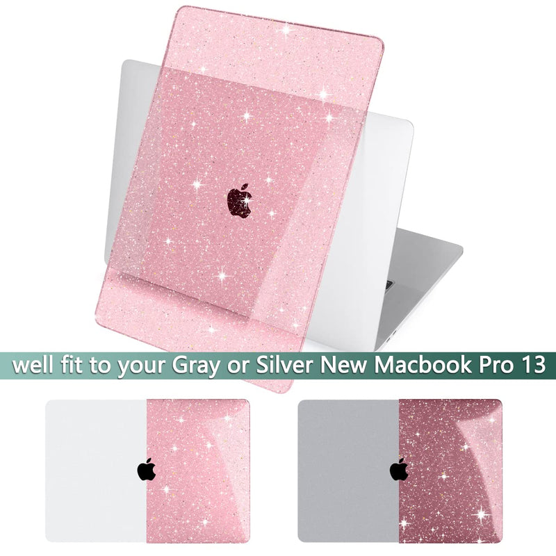  [AUSTRALIA] - DONGKE for MacBook Pro 13 inch Case 2022 2021 2020 Release Model A2338 M2/M1 A2251 A2289, Bling Plastic Hard Shell Case & Keyboard Cover Only Compatible with MacBook Pro 13 Touch Bar, Star Pink