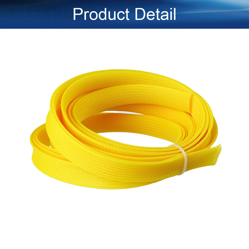  [AUSTRALIA] - Bettomshin 1Pcs 16.4Ft PET Braided Cable Sleeve, Width 16mm Expandable Braided Sleeve for Sleeving Protect Electric Wire Electric Cable Yellow