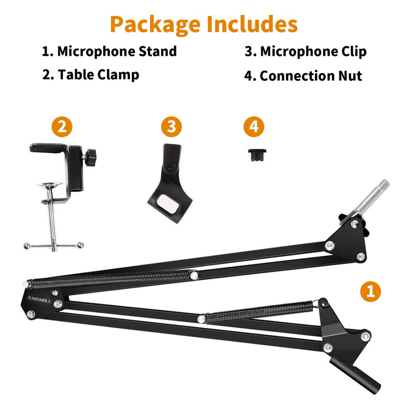  [AUSTRALIA] - Microphone Arm, Upgraded Mic Arm Microphone Stand Boom Suspension Stand with Microphone Clip Table Mounting Clamp for for Radio Broadcasting, Voice-Over, Stage and TV Stations - Bomaite AK-35, Black