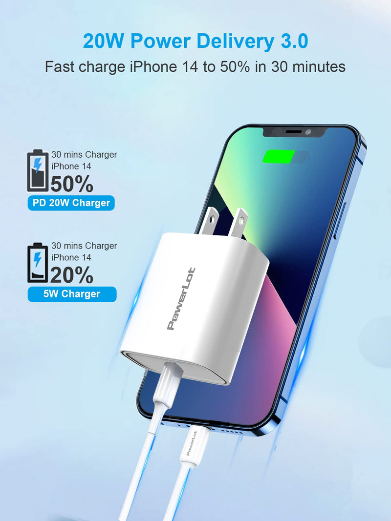  [AUSTRALIA] - USB C Charger Block, PowerLot 20W USB C Power Adapter PD USBC Wall Charger Fast Charger for iPhone 14 Pro Max, 14 Pro, iPhone 13 Pro Max, 13 Pro, 13 Mini, iPad Pro, AirPods Pro, iWatch Series White