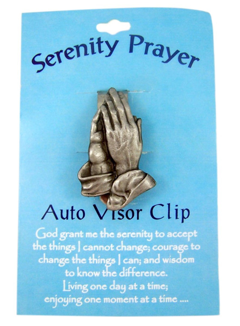  [AUSTRALIA] - Pewter Religious Serenity Prayer Praying Hands Auto Visor Clip Accessories, 1 3/4 Inch