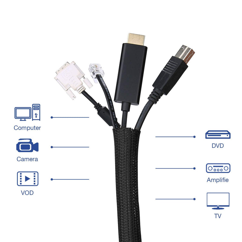  [AUSTRALIA] - JOTO 26ft - 1/2 inch Cord Protector Wire Loom Tubing Cable Sleeve, Braided Cable Sleeve Split Sleeving Cord Management System for TV Computer Home Theater Office, Protect Pet From Chewing Cords –Black 1/2"-26ft