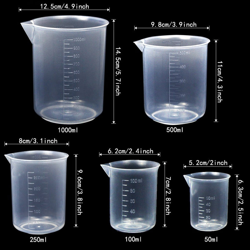 APLANET Plastic Graduated Cylinders and Beakers, 10ml, 25ml, 50ml, 100ml Cylinders with 50ml, 100ml, 250ml, 500ml, 1000ml Beakers and 1 Tube Brush, Ideal for Home and School Science Lab - LeoForward Australia